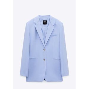 NWT Zara Oversize Straight Cut Blue Blazer Pockets Medium